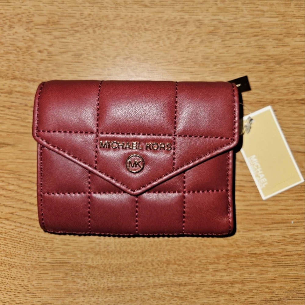 Michael Kors Leather Compact Trifold Jet Set Charm Wallet in Brandy - Picture 1 of 5